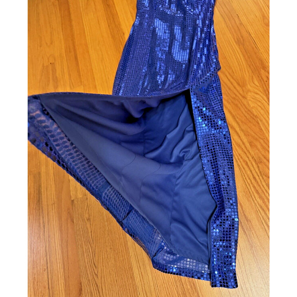 1990's LA Glow Blue Metallic Blingy Sequined Zipper Dress Gown Juniors 9/10 Prom - Picture 7 of 13